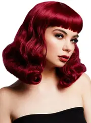 Deluxe Short Plum Red Bettie Womens Costume Wig with Fringe