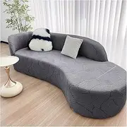 Stretch Semi Circle Curved Sofa Cover, Curved Couch Cover Non-Slip Modern Cloud Sectional Sofa Slipcover(Gray,4seat [ 92-118 inch])