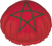 Flag Of Morocco Print Various Activities Shower Cap Reusable Soft And Lightweight Bath Hair Cap Long Hair