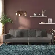 Dark Grey Fabric Upholstered Couch, 2-Seater Sofa Bed with Two Pillows, Easily Convertible to Bed, Modern and Comfortable for Living Rooms and Small Spaces