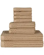 Superior Cotton Highly Absorbent 8Pc Solid And Checkered Border Towel Set