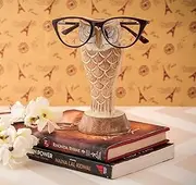 Eximious India Owl Eyeglass Holder Spectacle Holder Wooden Handmade Bedside Display Home and Office Decor Desk Eyeglasses Holder Glasses Stand Gifts for Kids Him Her Eyeglass Retainers for Men (White)