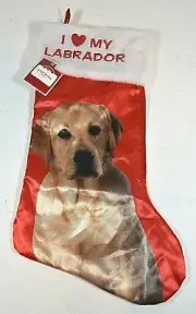 "I Love My Labrador" (Golden Labrador) Satin Christmas Stocking - Holiday Time