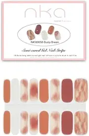 NKA Semi Cured Gel Nail Polish Strips -16 Extra Long Double Ended Nail Wraps Stickers -UV Lamp Curing Gel Nail Strip-Dusty Dream