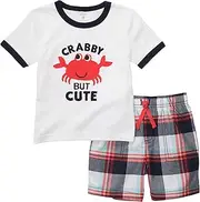 (9 Mo, White) - Carter's"Crabby But Cute" 2-Piece Playwear Shorts Set