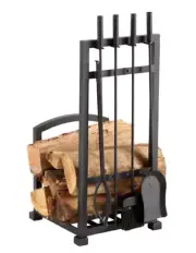 “HUGE SALE” Fireplace Log Holder Tool Set Shovel Poker Black Steel, BF