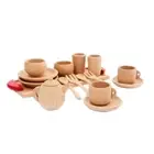 1Set Wooden Tableware Tools Tea Pot Tea Cup Teatime Party for Play Toy Dollhouse