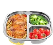 Stainless Ssteel Kids Plates Suction - Portion Control Plate Divided Plates | Divided Toddler Plates Stainless Steel | Unbreakable Dinnerware Feeding Supplies Dishwasher Safe for Home School Canteen