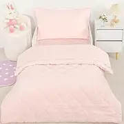 CARUILI Toddler Bedding Set for Girls, 4 Piece Toddler Girl Bedding Set, Super Soft & Lightweight Toddler Comforter Set Includes Comforter, Flat Sheet, Fitted Sheet, Pillowcase (Pink)