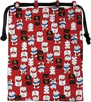 [前田染工] Washi Hiyori 112148 Oshiro Japanese Pattern, Maneki Neko Shingen Bag, Red
