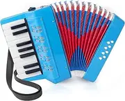 Accordion, 17 Keys Piano Accordion for Kids 8 Bass with Straps for Beginners Student Educational Musical Instrument (Light Blue)