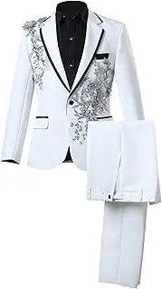 [JEShifangjiusu] Men's Clothing 3 Piece Suit Tuxedo Suit Fashion Rolling Suit Suit Suit Trouser Button Tie Knot, white, M