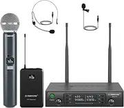Phenyx Pro Wireless Microphone System, Dual Wireless Mic Set with Handheld Microphone/Bodypack/Headset/Lapel Mics, 2x100 UHF Channels, 328ft Range, Cordless Mic for Singing, Church (PTU-71-1H1B)