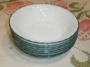 SET OF 8 CORELLE SOUP SALAD CEREAL BOWLS 7.25" WHITE SWIRL DARK GREEN RIM