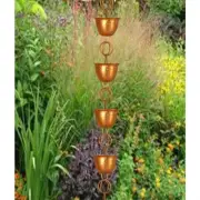 Hammered Copper Cups 8.5-Feet Rain Chain Rain Gutter Downspout Alternative Great