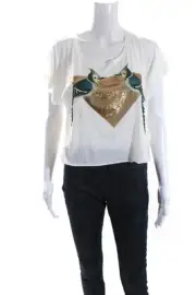 Sass & Bide Womens That's My Personality Sequin Blue Jay Crop Tee Shirt White XS