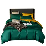 Anyhouz Bed Sheet Deep Green Yellow Ultra Soft Luxury Egyptian Cotton Bedding Cover Double Size 4 Pcs Bed Set