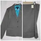 Blacker Herringbone Blazer Skirt Suit 18 Vtg Gray Pleated Hem 2-Button Zip Lined