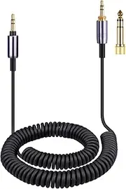 ATH-M50xBT Cable, Coiled Aux Cord Replacement for Audio Technica ATH-M50xBT2, ATH-SR50BT Wireless Headphones, 3.5mm(1/8") Extension Wire with 6.35mm(1/4") Adapter, 14ft