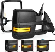 YITAMOTOR Towing Mirrors Compatible with 2003-2006 Chevy Silverado GMC Sierra 1500 2500 3500, 03-06 Tahoe Suburban Yukon Power Heated LED Dynamic Sequence Turn Signal Lights Tow Mirror Pair Set Black
