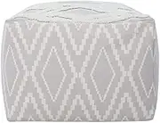 MOCOFO Cotton Decorative Geometric Pouf Cover Boho Vintage Tufted Foot Stool Without Filler (Gray Diamond, 17.7×17.7×11.8")