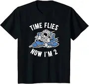 [X.Style] Kids 2nd Birthday Airplane Time Flies Now I'm 2 Years Old ds754 T-Shirt (S) Black