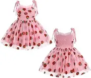 [AWIBMK] Kids Baby Girls Valentine's Day Cake Smash Birthday Party Dress Self Tie Shoulder Smocked Back Tutu Tulle Dresses