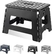 Folding Step Stool, 9 Inch Plastic Foldable Step Stool for Kids Adults - Holds Up to 330 lbs Foot Stool with Non-Slip Surface, Carry Handle for Kitchen Bathroom Bedroom (Black)