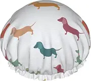 Cute Dachshound Dogs Print Various Activities Shower Cap Reusable Soft And Lightweight Bath Hair Cap Long Hair