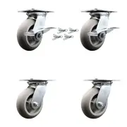 6 Inch Thermoplastic Caster Set with Ball Bearing 4 Swivel Lock and 2 Brake SCC