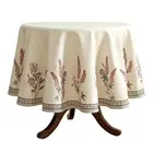 French Tablecloth for Round Tables,Linen Table Cloth with Colorful Flowers Pa...