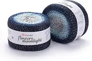 YarnArt Flowers Moonlight – Gradient Cotton Acrylic Yarn with Metallic Lurex, 9.17oz (250g), 1093 Yards – Shiny, Multicolor Cake Yarn for Crochet, Knitting, Shawls & DIY Projects (3261)