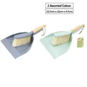 Set Of 2 Bamboo Mini Dustpan & Brush Indoor Outdoor Floor Dust Cleaning Tool