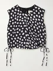 [TOVE] TOVE - Cecily Cropped Tie-detailed Polka-dot Silk Crepe De Chine Top - Black - FR 38 FR 38 Black