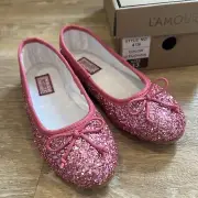 L'amour Pink Fuchsia Glitter Flats NIB girls shoe size 13 Victoria 419 Bow
