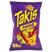 Takis Fuego Rolled Tortilla Chips, Hot Chili Pepper & Lime Flavor, 9.9 oz 14 ct