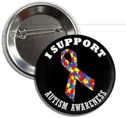 [Lunch Money] I SUPPORT AUTISM AWARENESS Button Badge Pin Made in USA, Metal, metal