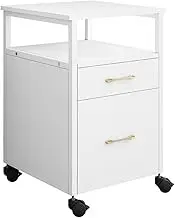 2 Drawer File Cabinet Filing Office Home Storage Furniture Modern White Wood Vertical Rolling Document Organiser Open Shelf for Letter A4 Legal Size