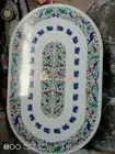 48"x30" White Marble Coffee Table Top Peacock Design