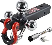 864062L Recovery Trailer Hitch Tri Ball Mount and 360 Swivel Tow Shackle, fits for 2" Receiver, Chrome Tow Ball…