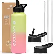 SANTECO Insulated Water Bottle 1100ml/40oz Stainless Steel Leak-proof Thermos with Straw Handle Lid Large Capacity Sport Drink Bottles