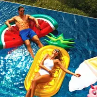 在飛比找樂天市場購物網優惠-披蕯 鳳梨 西瓜 加厚加大水上造型充氣泳圈 浮排浮板 漂浮床