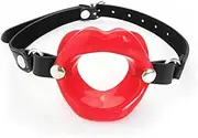 Adjustable Leather Strap Waterproof Lip Open Breathable Silicone Plug in Lips-Shape for Adult Bondage Restraints Sex Play (red)