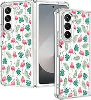 [GlamCase] Clear Case for Samsung Galaxy Z Fold 6 5G, Galaxy Z Fold 6 Clear Case - Flamingo Tropical Leaf Pattern Design Printed Clear Shockproof Protective Designer Back Case for Samsung Z Fold 6