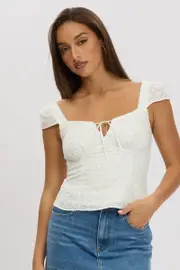 White Eyelet Top Short Sleeve - Size 16XL, Women's Top