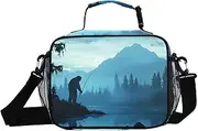 Sasquatch Fishing River Insulated Lunch Box for Women Men - Ideal for Work, Picnics - Includes Adjustable Shoulder Strap