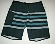 VOLCOM Men's 32 Board Shorts Manic 2 Navy Blue Stripe Print Surf 20"