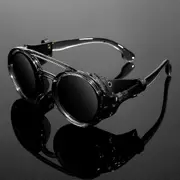 KEITHION, Retro Premium Cool Steampunk Round Sunglasses, With PU Leather Shields & Double Bridges, For Men Women Outdoor Party Vacation Travel Driv...