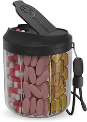 Hionxmga Pill Dispenser with 7 Large Compartments, Pill Bottle Organizer for Travel, Supplement Organizer with Anti-Mixing Design, BPA-Free Pill Container with 20 Pcs Labels, Black