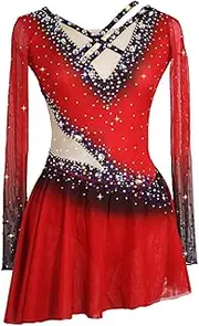 [Zagitova] Figure Skating Dress for Women Long Sleeve Girls Gradient Ice Competition Dance Outfits with Shiny Rhinestone